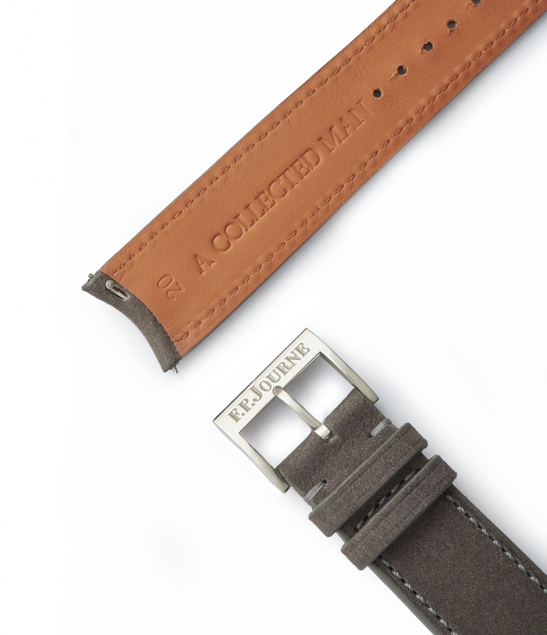 Buy nubuck quality watch strap in stormy pewter grey from A Collected Man London, in short or regular lengths. We are proud to offer these hand-crafted watch straps, thoughtfully made in Europe, to suit your watch. Available to order online for worldwide delivery.