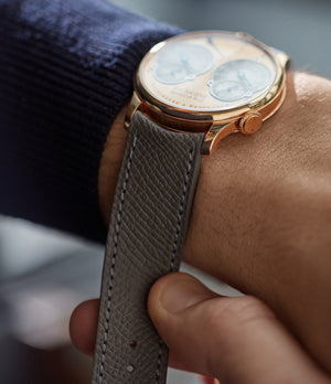 Buy grained leather quality watch strap in smoky ash grey from A Collected Man London, in short or regular lengths. We are proud to offer these hand-crafted watch straps, thoughtfully made in Europe, to suit your watch. Available to order online for worldwide delivery.