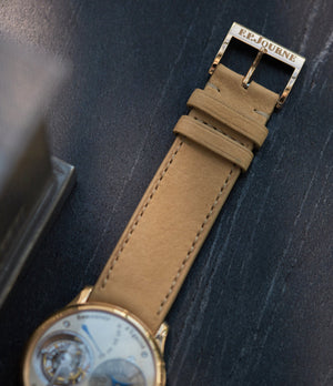 Buy 20mm x 19mm Capri Molequin F. P. Journe curved watch strap light tan sand nubuck leather quick-release springbars buckle handcrafted European-made for sale online at A Collected Man London