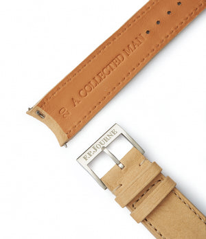 Buy 20mm x 19mm Capri Molequin F. P. Journe curved watch strap light tan sand nubuck leather quick-release springbars buckle handcrafted European-made for sale online at A Collected Man London