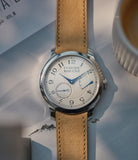 Purchase 20mm x 19mm Capri Molequin F. P. Journe curved watch strap light tan sand nubuck leather quick-release springbars buckle handcrafted European-made for sale online at A Collected Man London