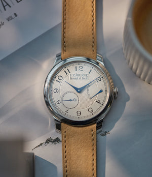 Purchase 20mm x 19mm Capri Molequin F. P. Journe curved watch strap light tan sand nubuck leather quick-release springbars buckle handcrafted European-made for sale online at A Collected Man London