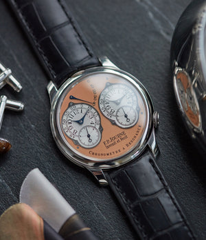 independent watchmaker F. P. Journe Chronometre a Resonance platinum watch gold movement for sale online at A Collected Man London Uk specialist of independent watchmakers