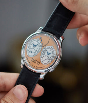 hands-on Chronometre a Resonance F. P. Journe platinum watch gold movement for sale online at A Collected Man London Uk specialist of independent watchmakers