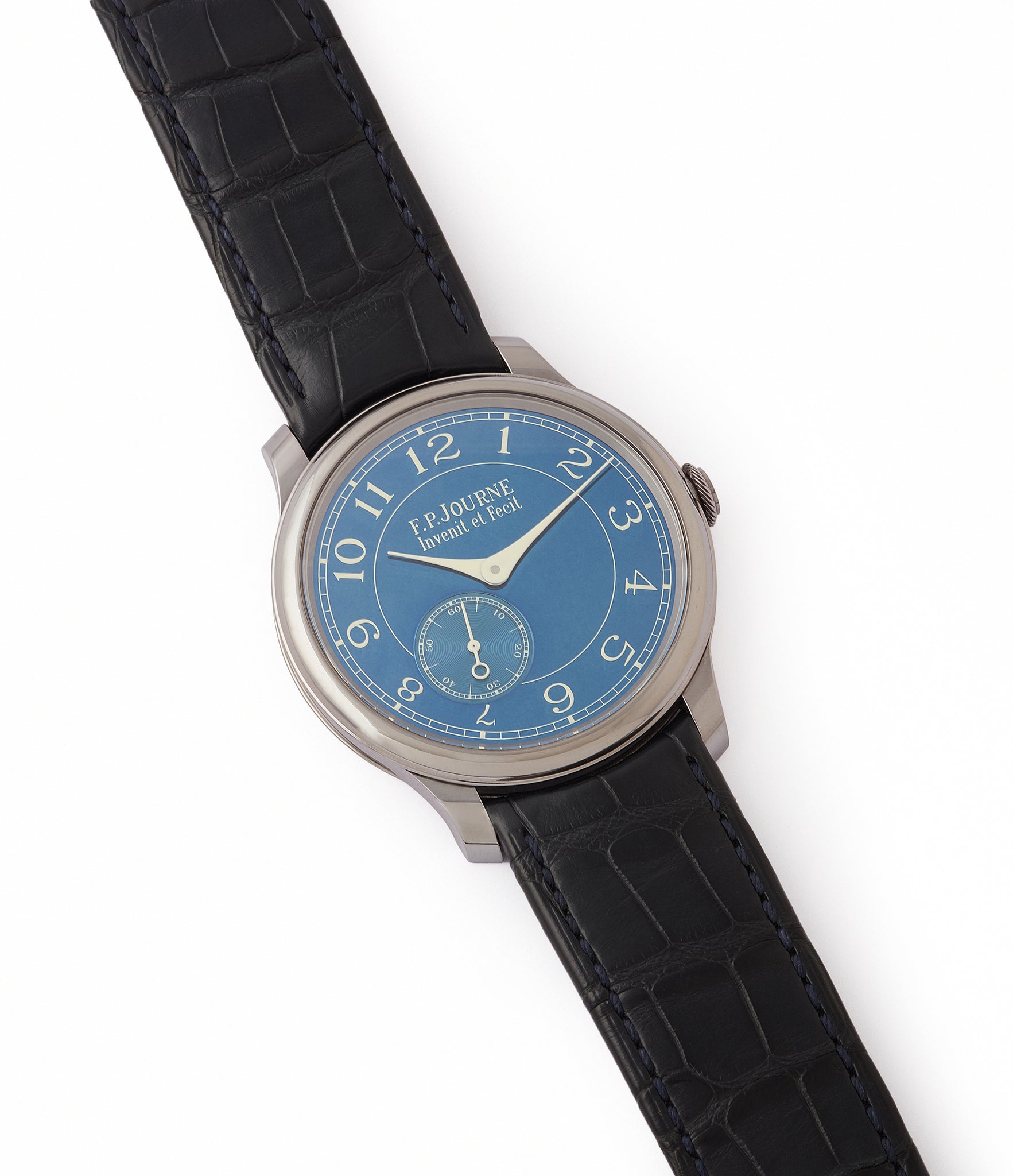 selling pre-owned F. P. Journe Chronometre Bleu tantalum blue dial rare dress watch for sale online at A Collected Man London approved reseller of independent watchmakers