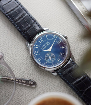 blue dial pre-owned F. P. Journe Chronometre Bleu tantalum rare dress watch for sale online at A Collected Man London approved reseller of independent watchmakers