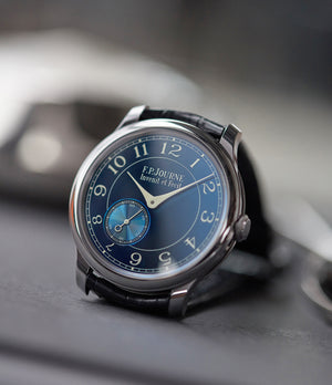selling pre-owned F. P. Journe Chronometre Bleu tantalum blue dial rare dress watch for sale online at A Collected Man London approved reseller of independent watchmakers