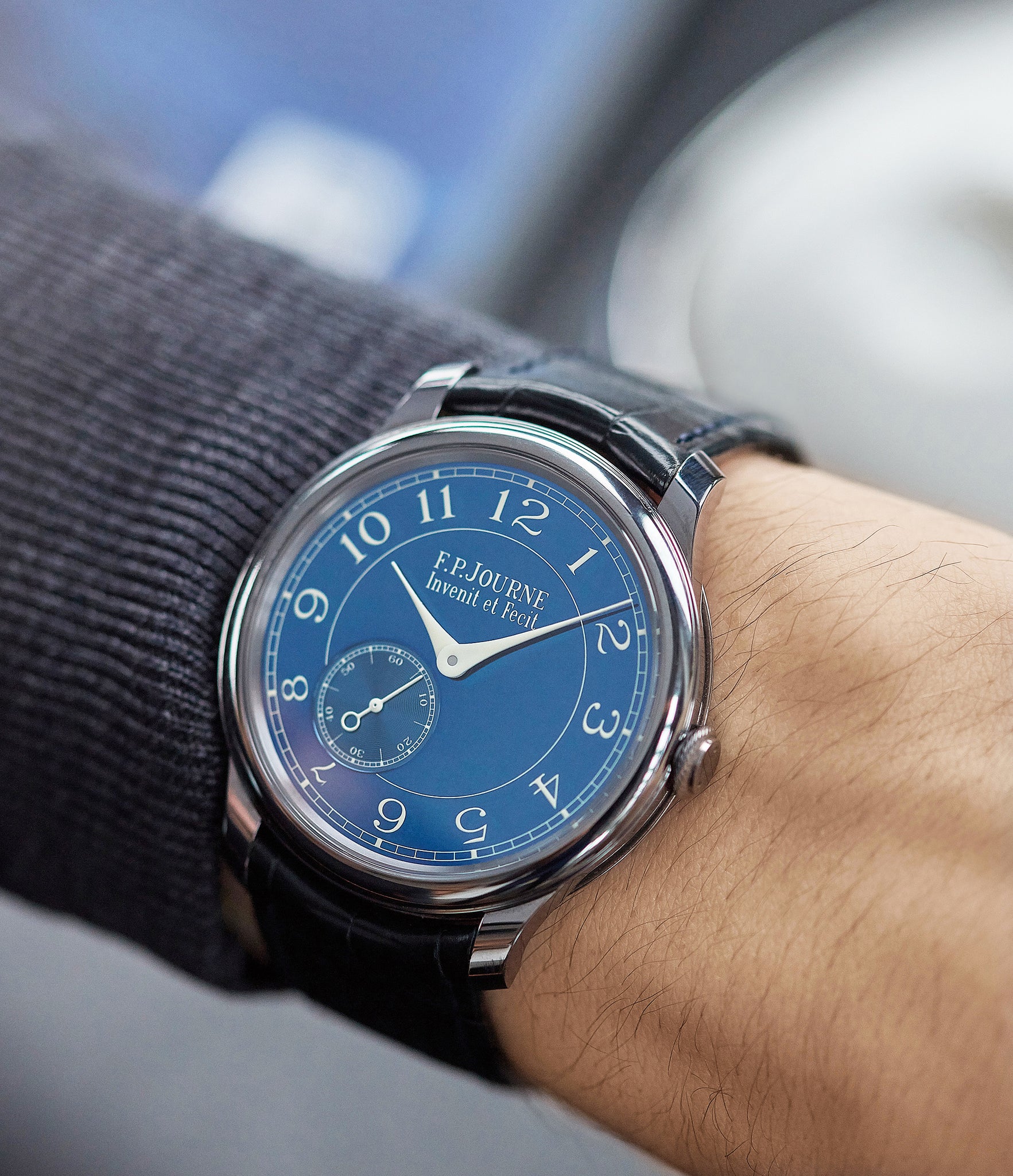 buy F. P. Journe Chronometre Bleu tantalum blue dial rare dress watch for sale online at A Collected Man London approved reseller of independent watchmakers