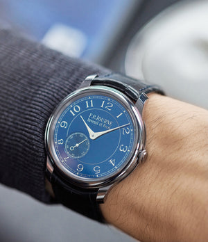 buy F. P. Journe Chronometre Bleu tantalum blue dial rare dress watch for sale online at A Collected Man London approved reseller of independent watchmakers