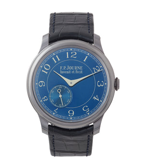 buy pre-owned F. P. Journe Chronometre Bleu tantalum blue dial rare dress watch for sale online at A Collected Man London approved reseller of independent watchmakers