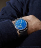 on the wrist F. P. Journe Chronomètre Bleu W1530 Tantalum preowned watch at A Collected Man London