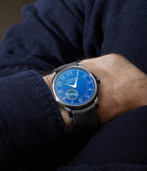 on the wrist F. P. Journe Chronomètre Bleu W1530 Tantalum preowned watch at A Collected Man London
