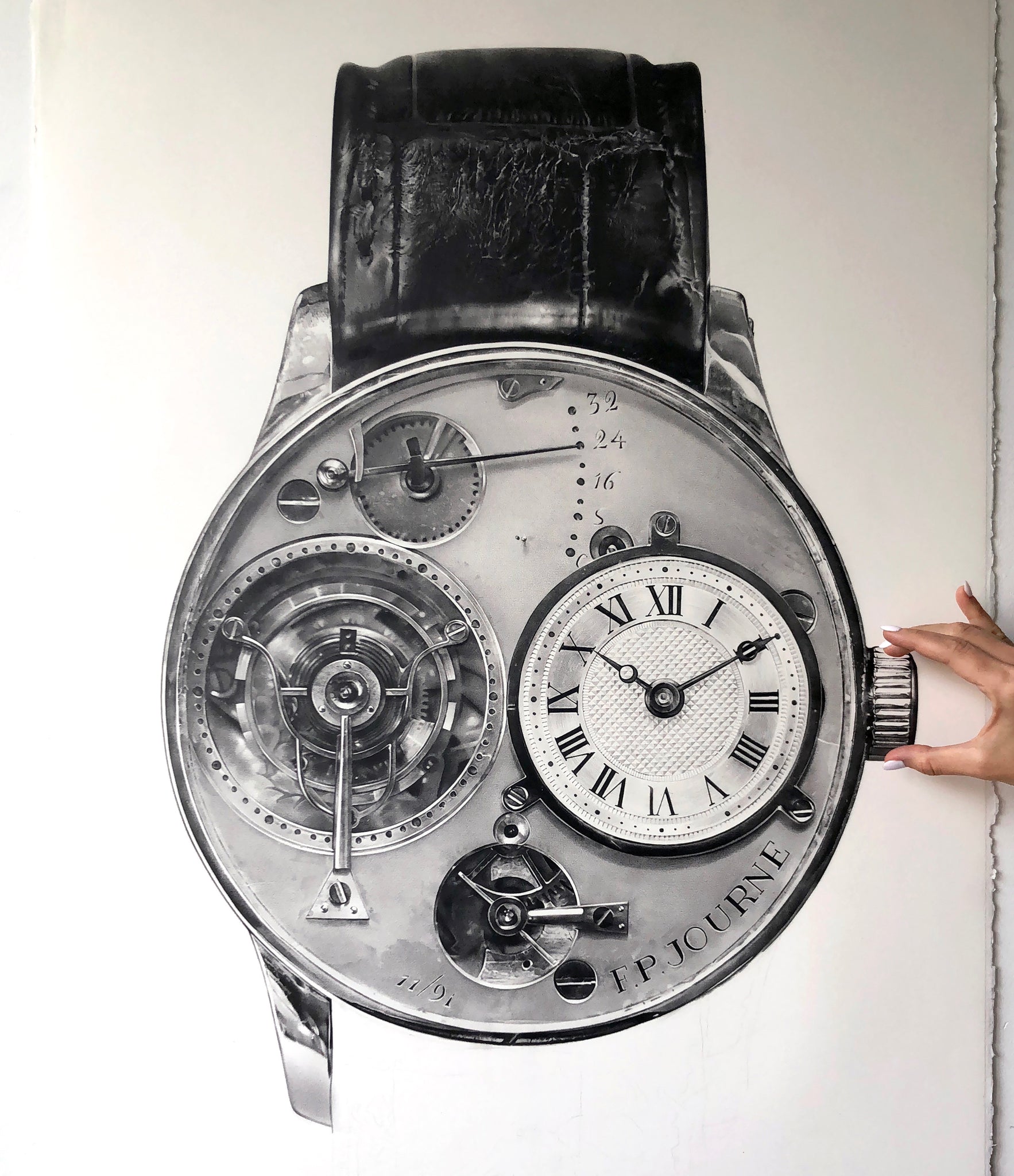 manual-winding F. P. Journe Tourbillon drawing of Journe's first wristwatch by Julie Kraulis auctioned by A Collected Man London to fund Covid-19 vaccine research 
