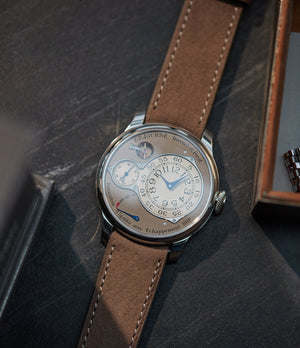 Buy 20mm x 19mm Geneva Molequin F. P. Journe curved watch strap smoke brown taupe buffalo nubuck leather quick-release springbars buckle for sale online at A Collected Man London