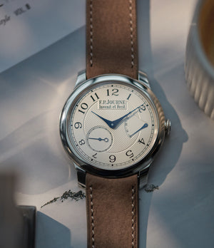 Purchase 20mm x 19mm Geneva Molequin F. P. Journe curved watch strap smoke brown taupe buffalo nubuck leather quick-release springbars buckle for sale online at A Collected Man London
