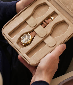 Geneva, six-watch folio, linen, saffiano leather | Buy at A Collected Man London