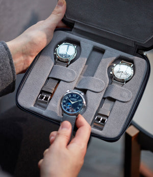 Geneva, six-watch folio, midnight blue, grained leather | Buy A Collected Man Accessories