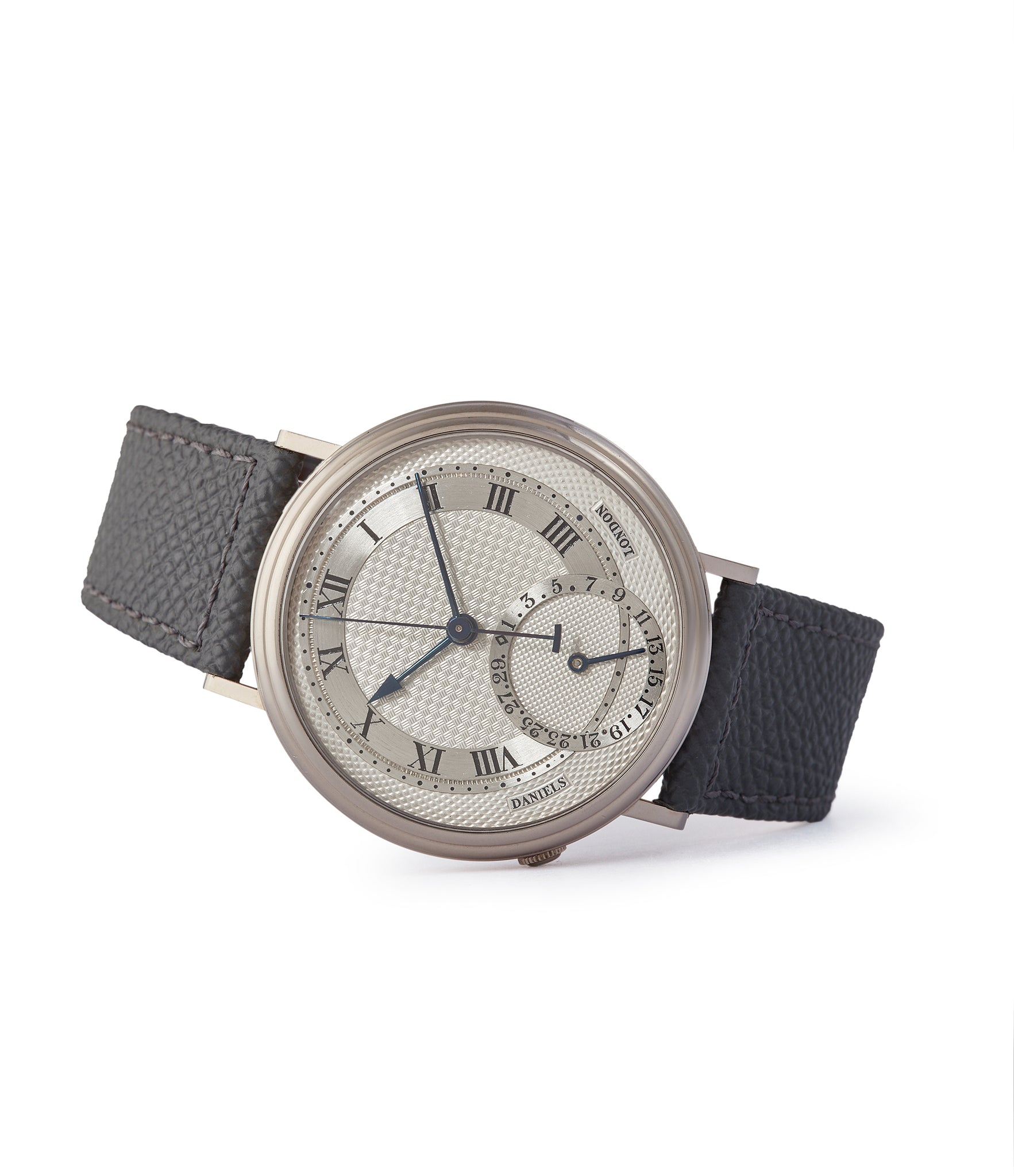 side-shot Daniels Millennium wristwatch white gold The Aviator British independent watchmaker Isle of Man for sale online at A Collected Man London specialist of rare watches