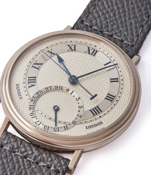 silver dial Roman numeral blue steel hands George Daniels Millennium wristwatch white gold The Aviator British independent watchmaker Isle of Man for sale online at A Collected Man London specialist of rare watches