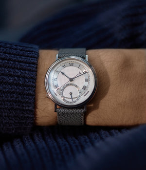 Purchase Tokyo II Molequin watch strap George Daniels grey grained leather box stitched quick-release springbars buckle handcrafted European-made for sale online at A Collected Man London