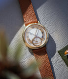 Shop Marrakesh JPM watch strap George Daniels safari tan brown saffiano leather quick-release springbars buckle handcrafted European-made for sale online at A Collected Man London