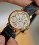 hands-on with George Daniels Anniversary watch by Roger W. Smith independent watchmaker yellow gold rare watch for sale online A Collected Man London with signed papers