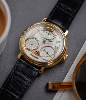 selling George Daniels Anniversary watch by Roger W. Smith independent watchmaker yellow gold rare watch for sale online A Collected Man London with signed papers