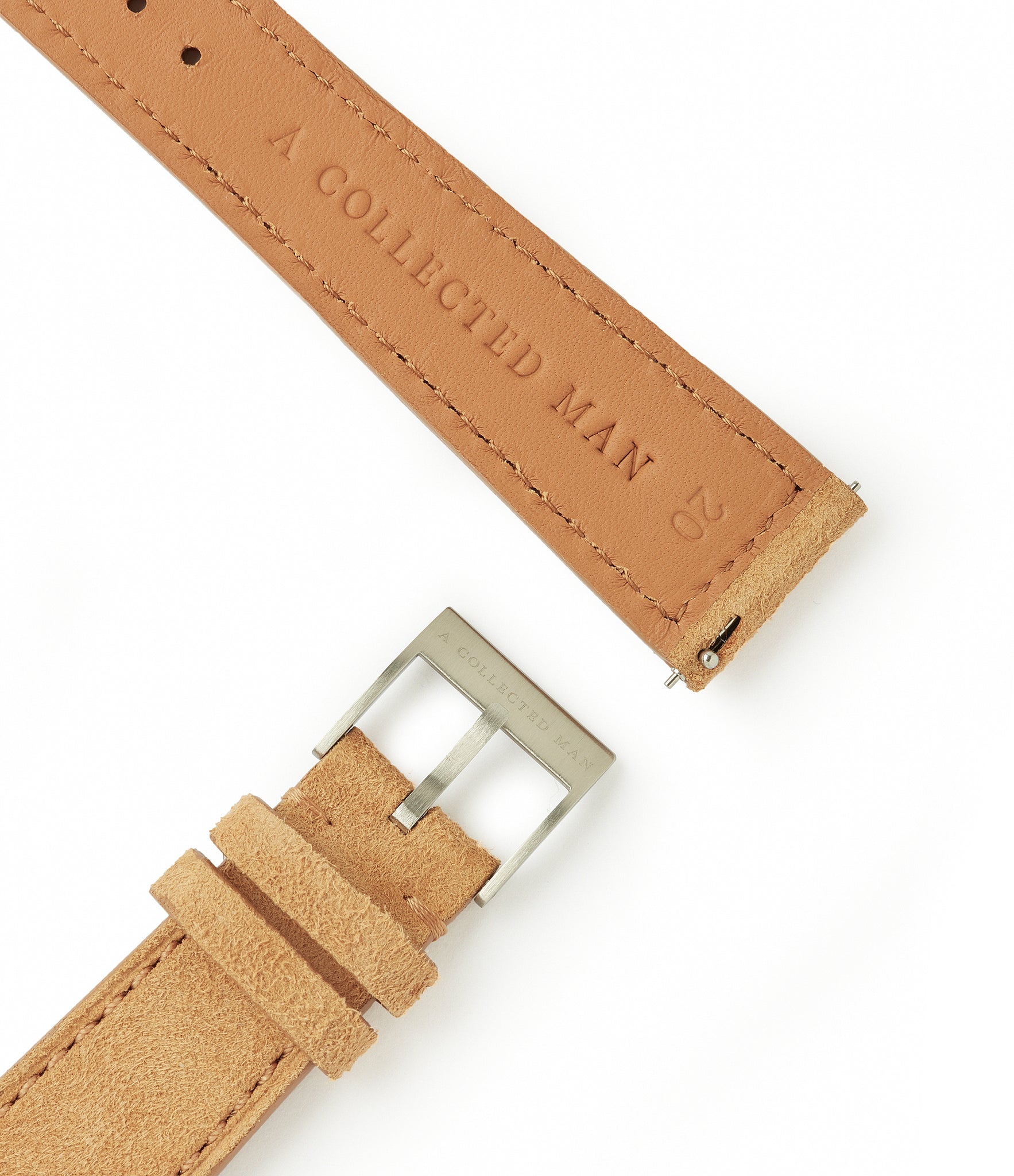 Shop Granada Molequin watch strap honey light tan suede leather quick-release springbars buckle handcrafted European-made for sale online at A Collected Man London