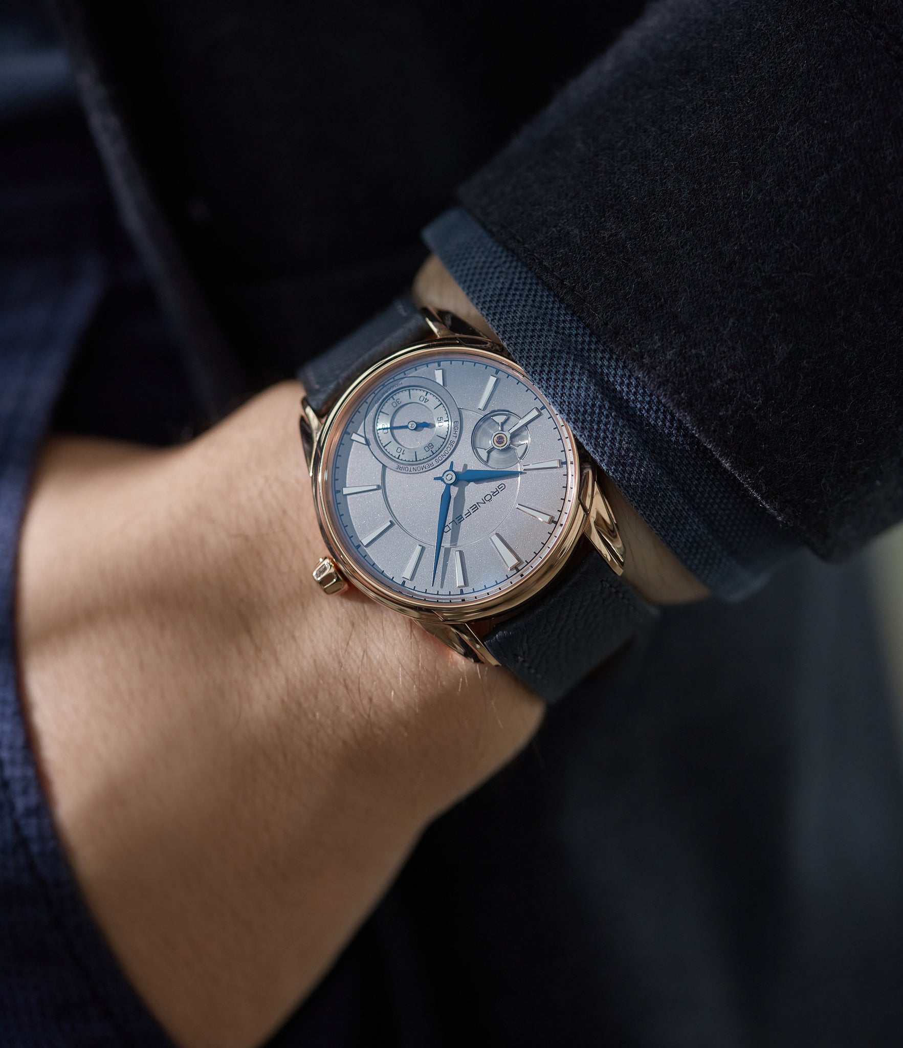 hand-made wristwatch Gronefeld 1941 Remontoire red gold time-only watch by independent watchmaker for sale online A Collected Man London specialist of rare watches
