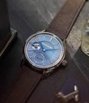 shop pre-owned Grönefeld 1941 Remontoire light blue Voutilainen dial eight seconds remontoire time-only dress watch for sale online at A Collected Man London UK specialist of independent watchmakers