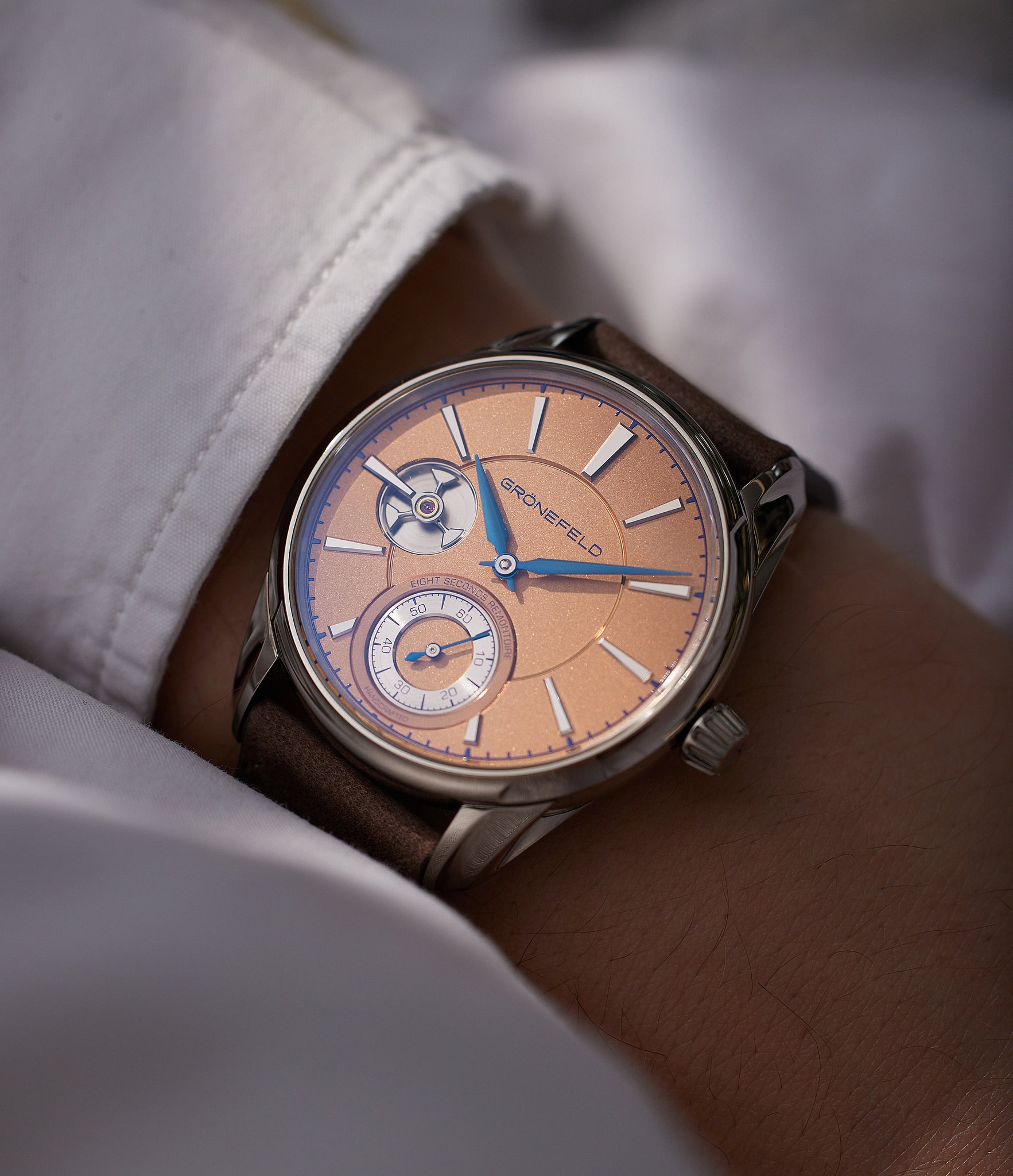 Gronefeld 1941 Remontoire | Salmon Dial | White Gold A Collected Man London | Available Worldwide 