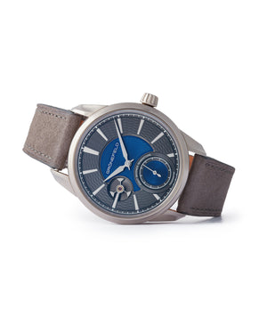 side-shot rare Gronefeld 1941 Remontoire blue grey Voutilainen dial pre-owned for sale online A Collected Man London UK specialist of rare watches