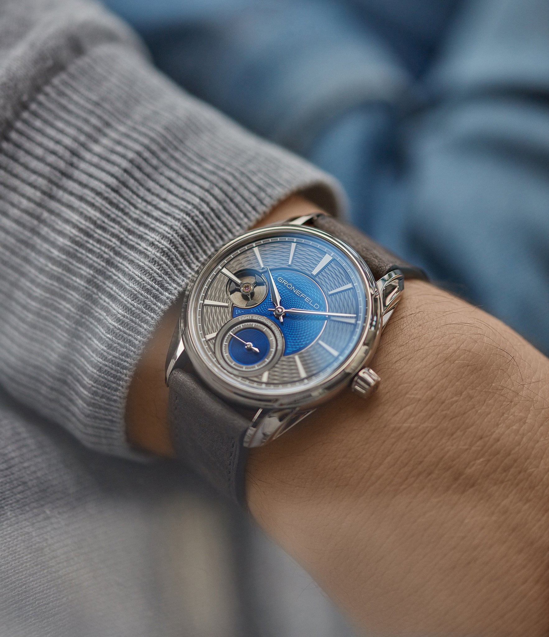 selling Gronefeld 1941 Remontoire blue grey Voutilainen dial pre-owned independent watchmaker for sale online A Collected Man London UK specialist of rare watches