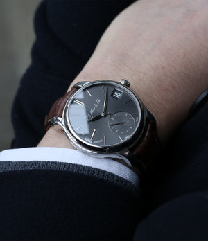 on the wrist H. Moser & Cie. Perpetual Calendar 1341 platinum preowned watch at A Collected Man