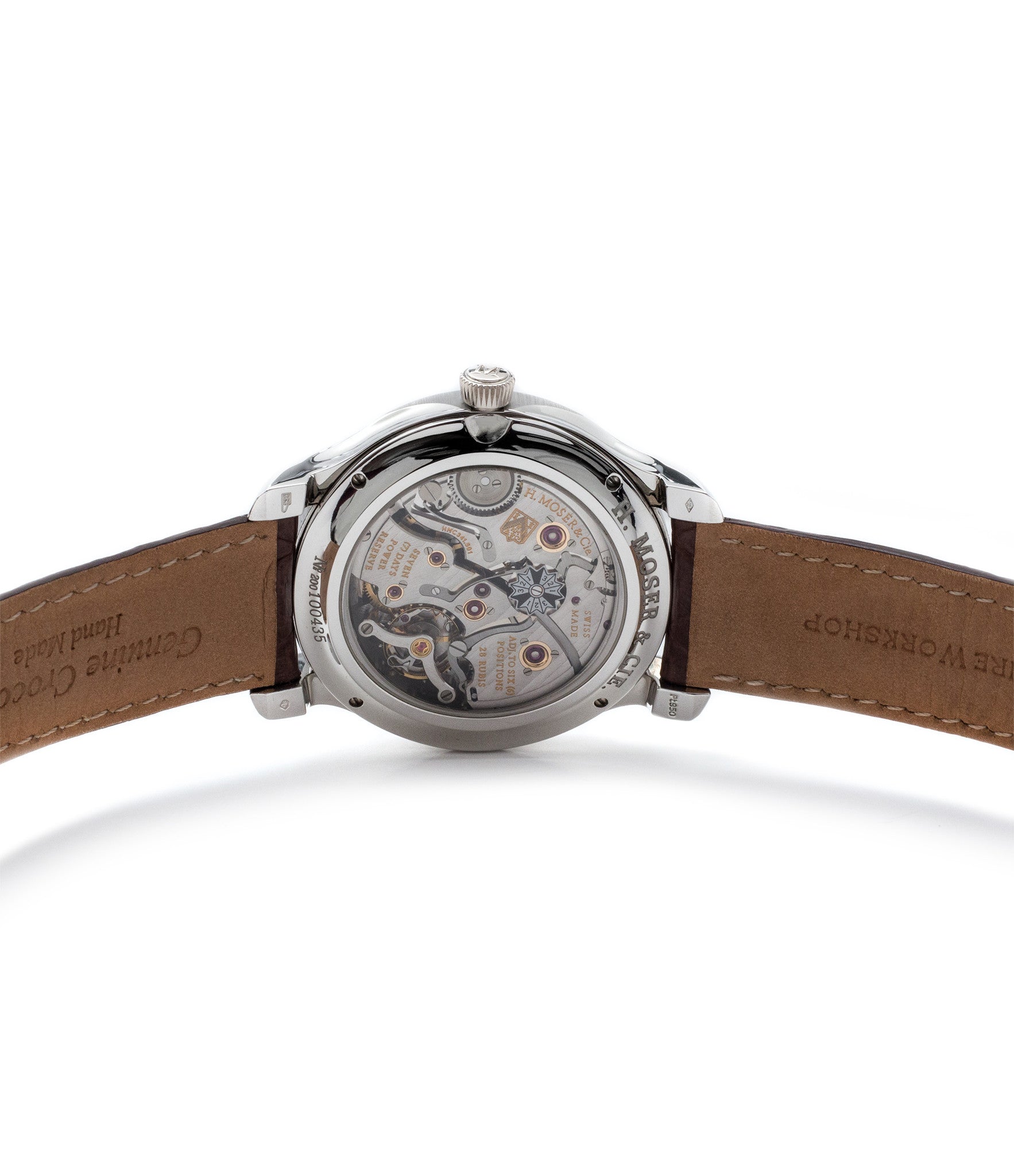 hand-finished movement H. Moser & Cie. Perpetual Calendar 1341 platinum preowned watch at A Collected Man