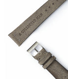Shop Hamburg Molequin watch strap rugged grey suede leather quick-release springbars buckle handcrafted European-made for sale online at A Collected Man London