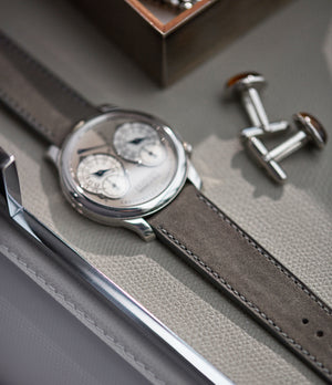 Buy 20mm x 19mm Helsinki Molequin F. P. Journe curved watch strap dark grey nubuck leather quick-release springbars buckle handcrafted European-made for sale online at A Collected Man London