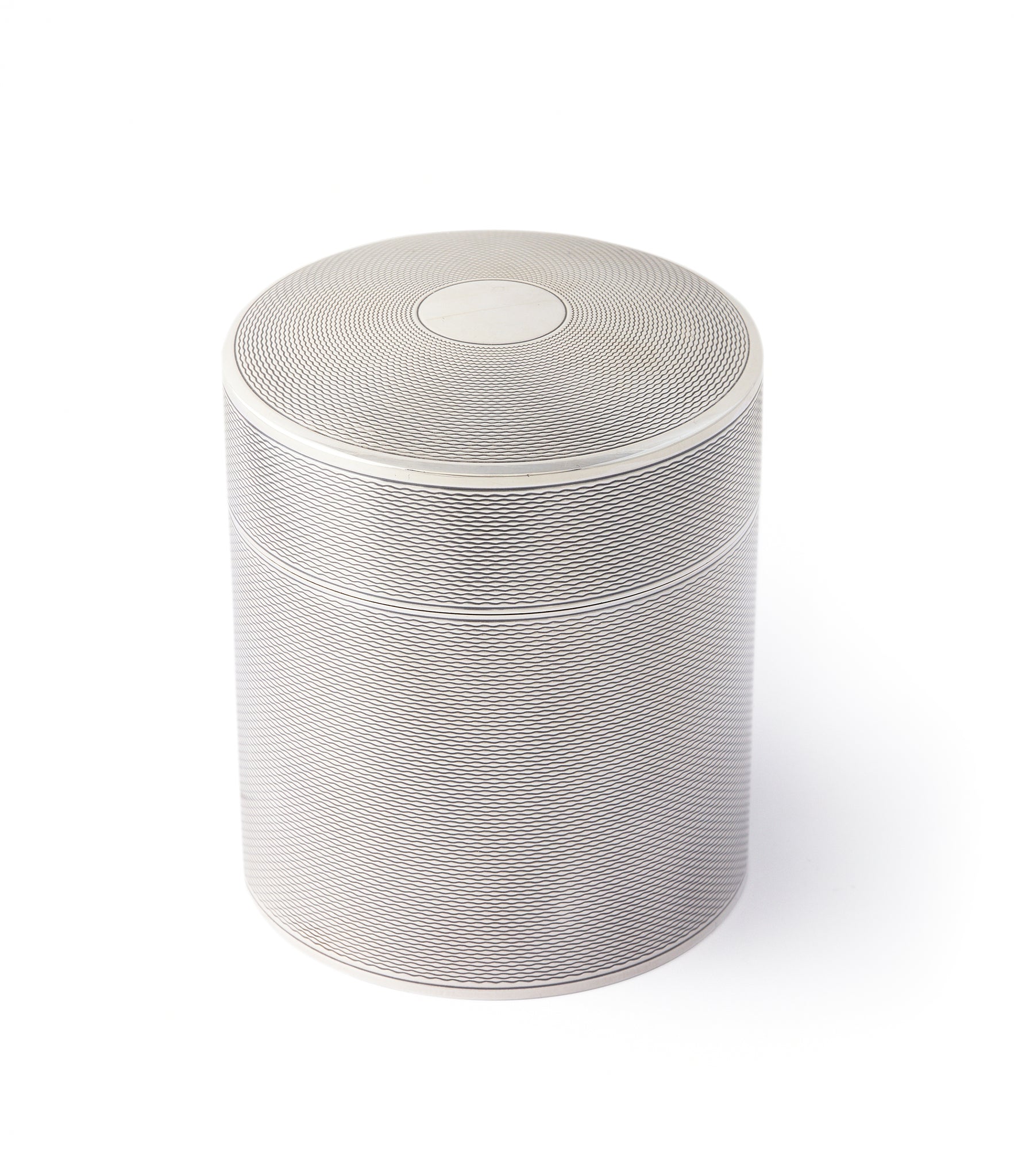 Hermès by Ravinet d'Enfert silver engine-turned cigarette pot canister box for sale online A Collected Man London UK specialist of rare collectable objects