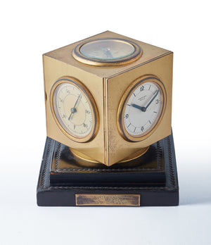 vintage Hermes desk clock Compendium 8-day Art Deco brass calendar for sale online at A Collected Man for collectors of rare objects
