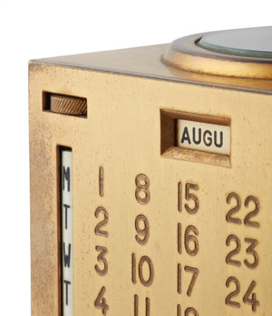 Hermes triple calendar month day date Compendium 8-day Art Deco brass desk clock for sale online at A Collected Man for collectors of rare objects