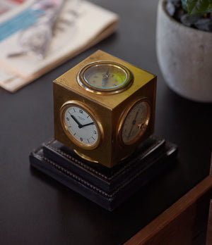Hermes Paris Paul Dupre Compendium 8-day Art Deco brass calendar desk clock for sale online at A Collected Man for collectors of rare objects