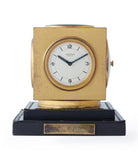 buy vintage Hermes Paris Compendium 8-day Art Deco brass calendar desk clock for sale online at A Collected Man for collectors of rare objects