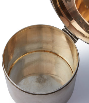 Hermès-signed silver cigarette pot engine-turned motif men's collectable