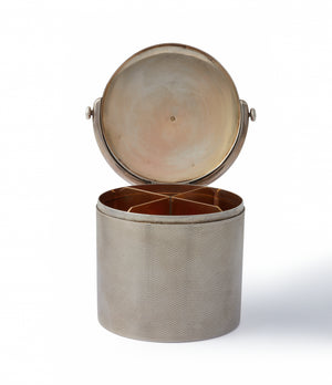 stylish Hermès silver cigarette pot engine-turned motif men's collectable