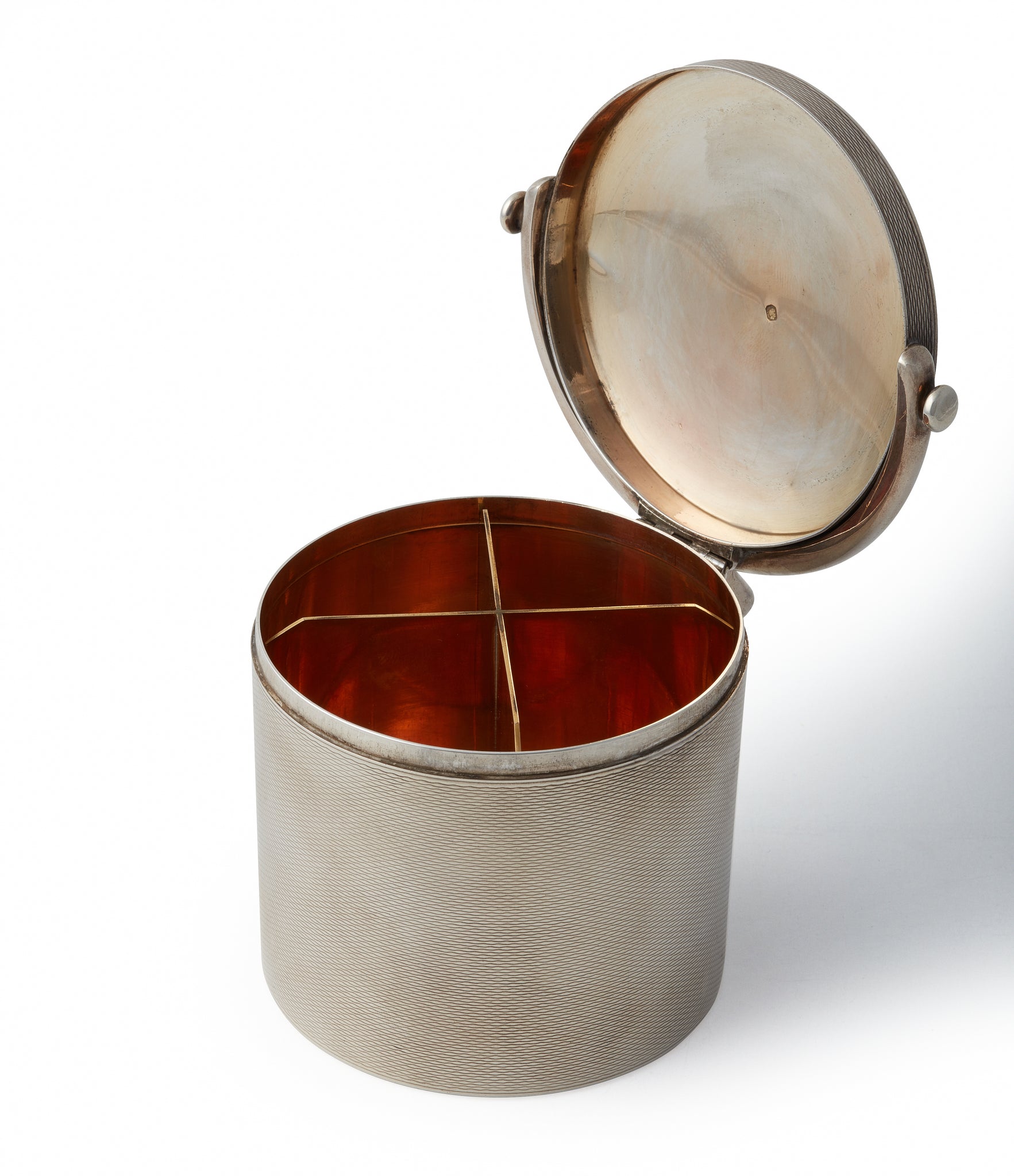 Hermès box silver cigarette pot engine-turned motif men's collectable