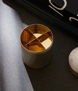 collect vintage Hermès engine-turned guilloché silver-plated brass cigarette pot for sale A Collected Man London