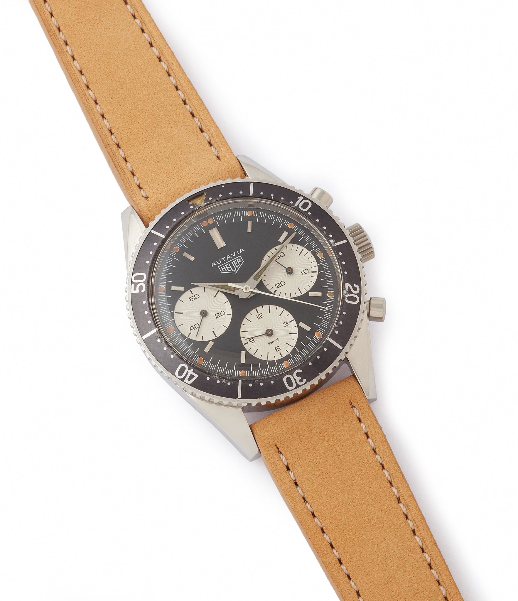 selling vintage Heuer Autavia 2446 Second Execution Valjoux 72 rare first-owner chronograph steel racing sport watch for sale online at A Collected Man London UK rare watch specilaist