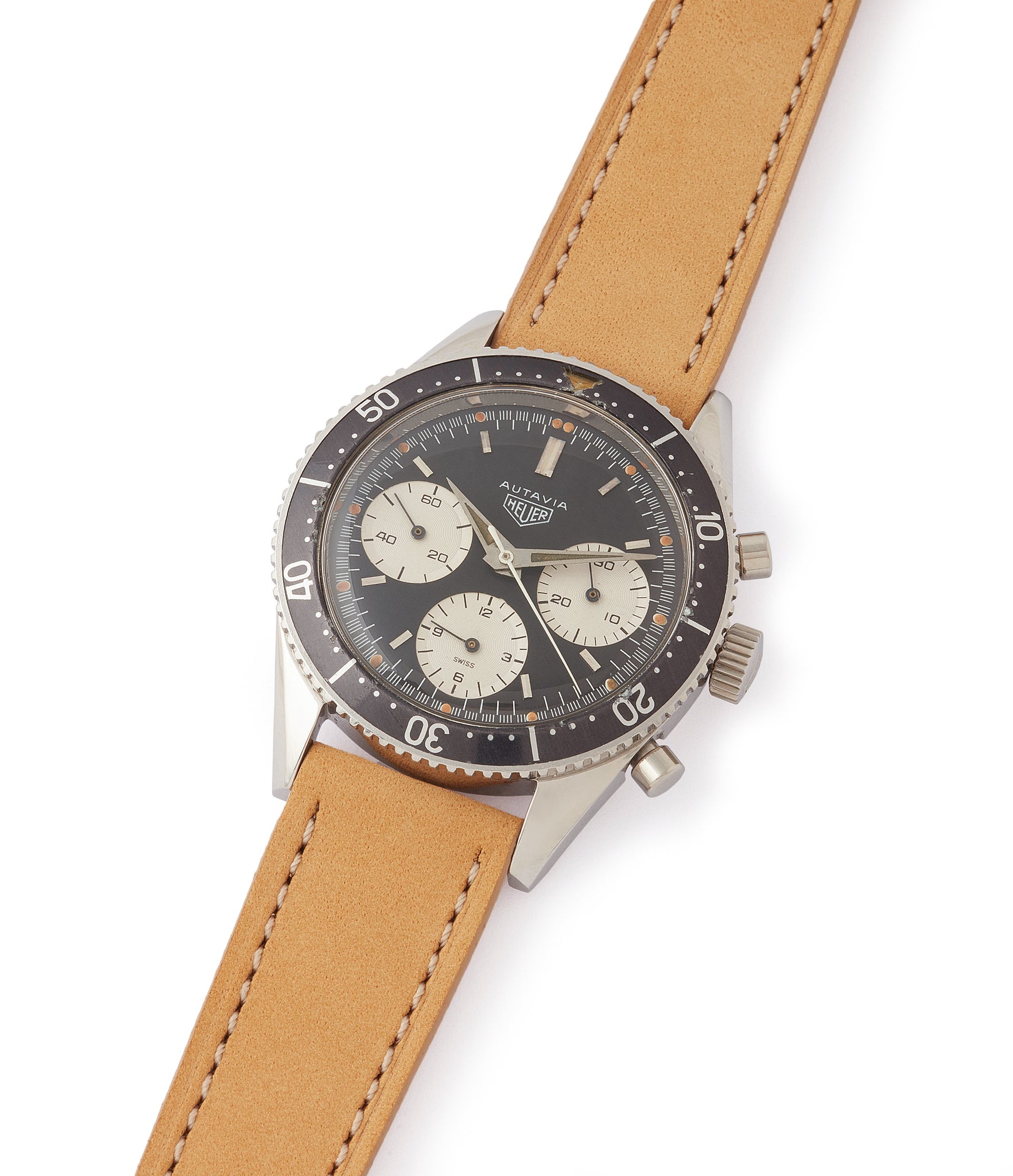 shop vintage Heuer Autavia 2446 Second Execution Valjoux 72 rare first-owner chronograph steel racing sport watch for sale online at A Collected Man London UK rare watch specilaist