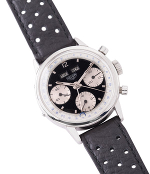 sell vintage Heuer Carrera 2546NS Dato 12 panda dial triple calendar chronograph most complicated Heuer watch for sale online at A Collected Man London UK specialist of rare watches