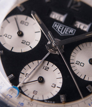 Heuer 2546NS Dato 12  panda dial most complicated triple calendar chronograph vintage Heuer Carrera watch for sale online at A Collected Man London UK specialist of rare watches